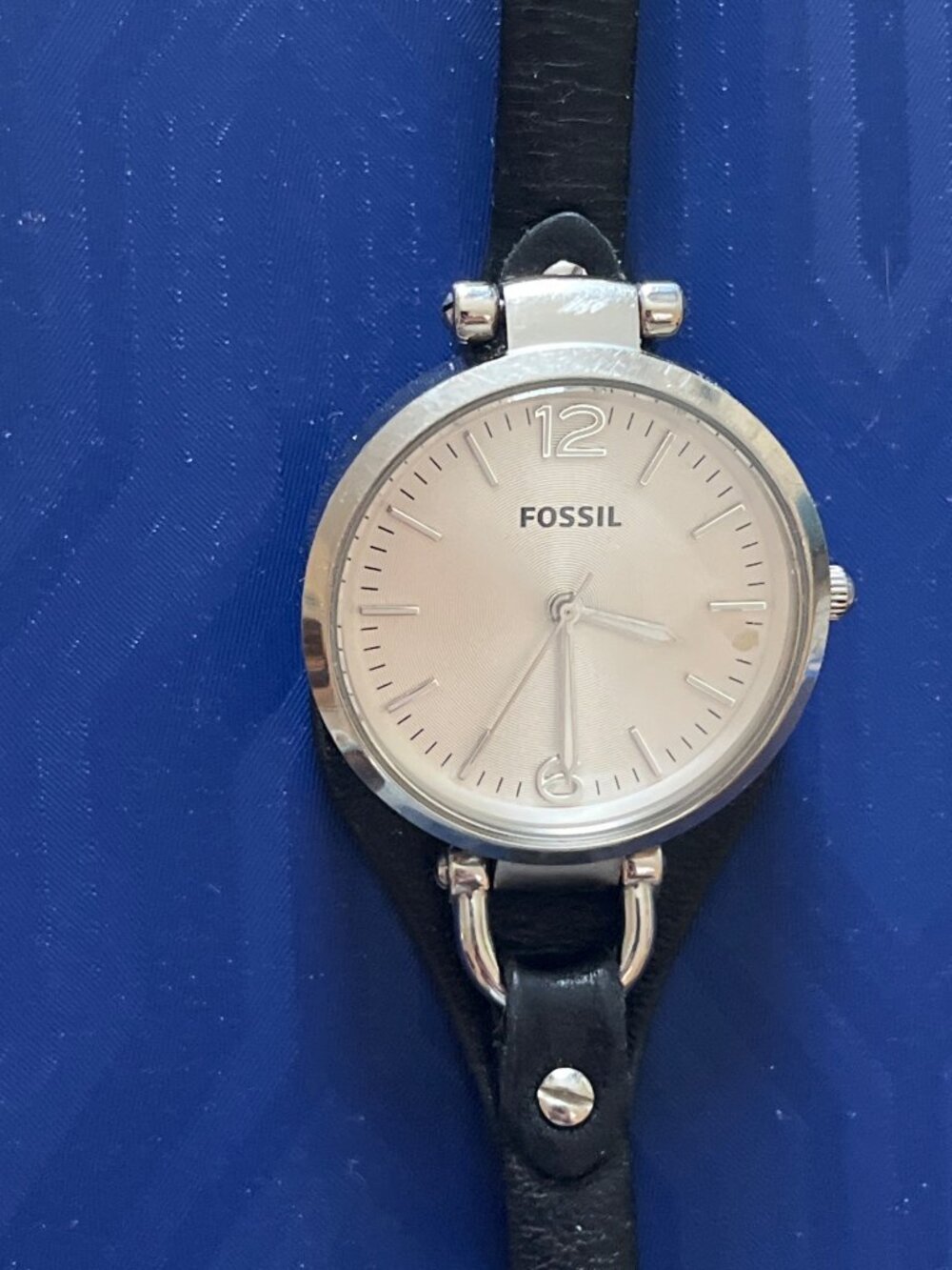 Fossil Women's Watch ES3199 Black Leather Strap Excellent  Stainless Steel